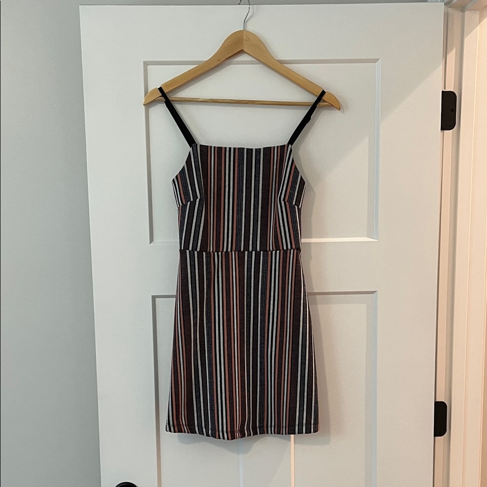 Urban Outfitters Striped Mini Dress - Black, White, Coral